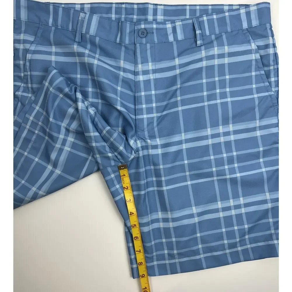 Crane Golf Shorts Mens Large Blue White Plaid Flat Front Quick Dry